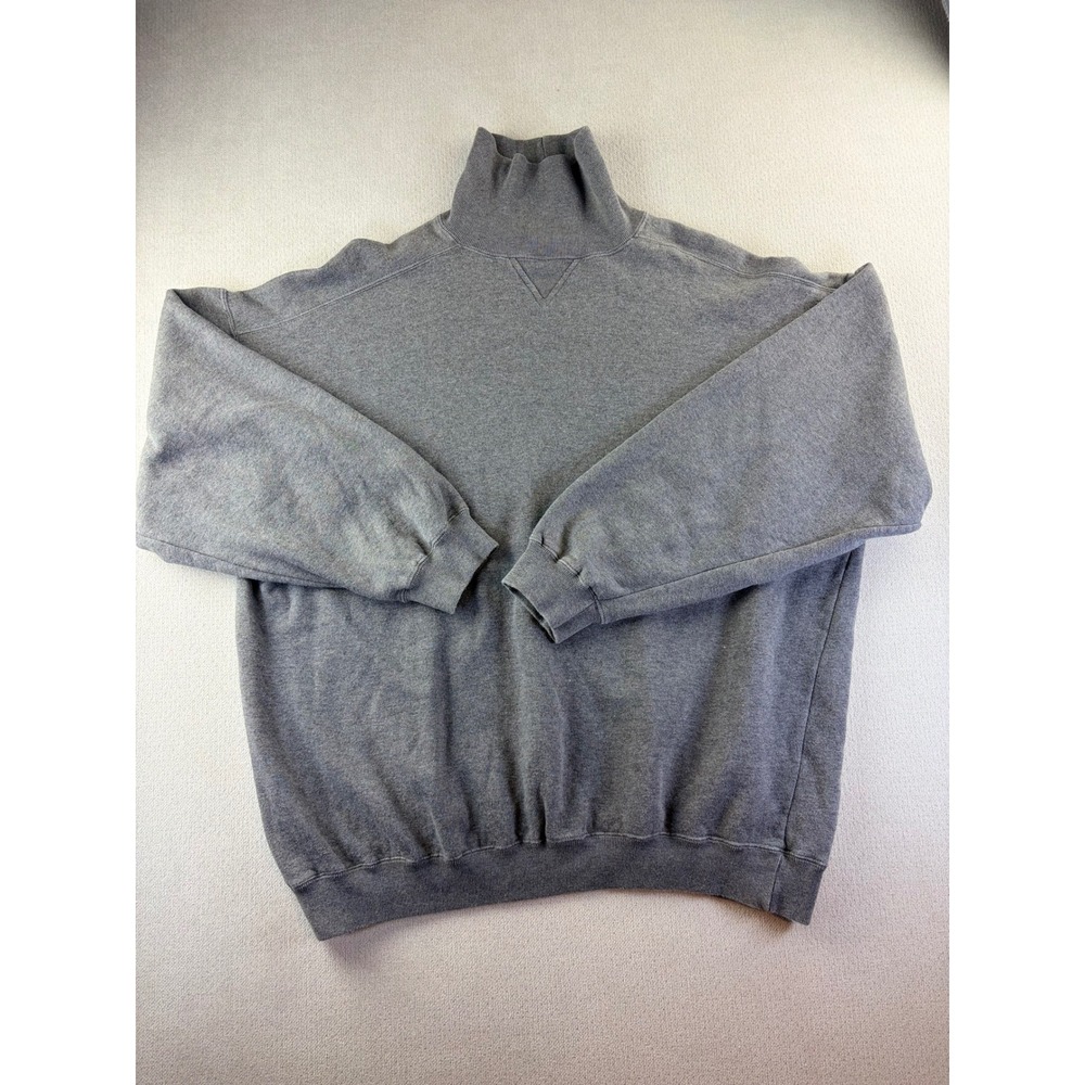 VTG Gap Mock Neck Sweatshirt XL Gray Fleece V-Stitch Pullover Oversized Korea